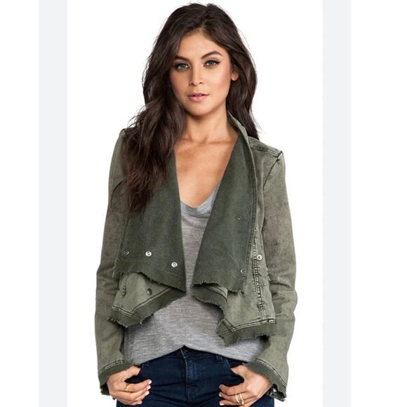 Free People Size Small Collapsing Twill Moto Jacket In Military‎ Distressed Hem - Picture 1 of 7
